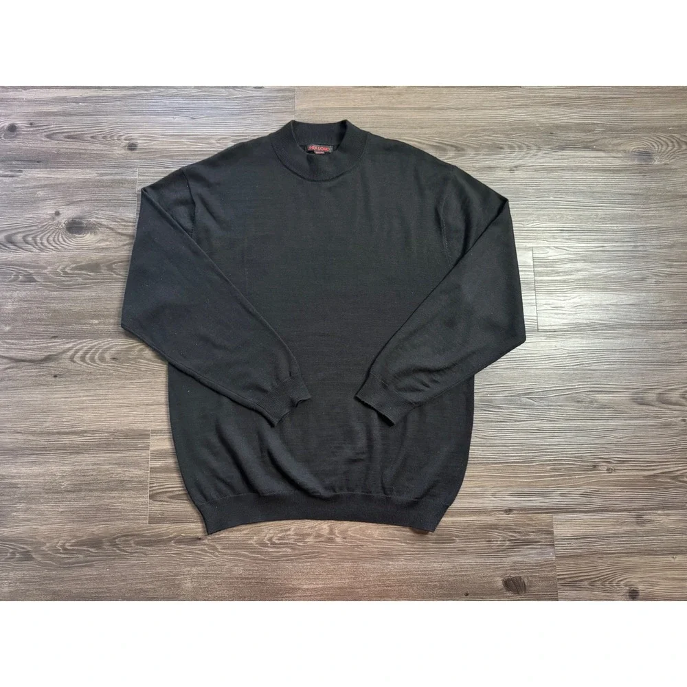Linea Uomo Mens 3XLT Black Wool Blend Mock Neck Long Sleeve Knit winter Sweater